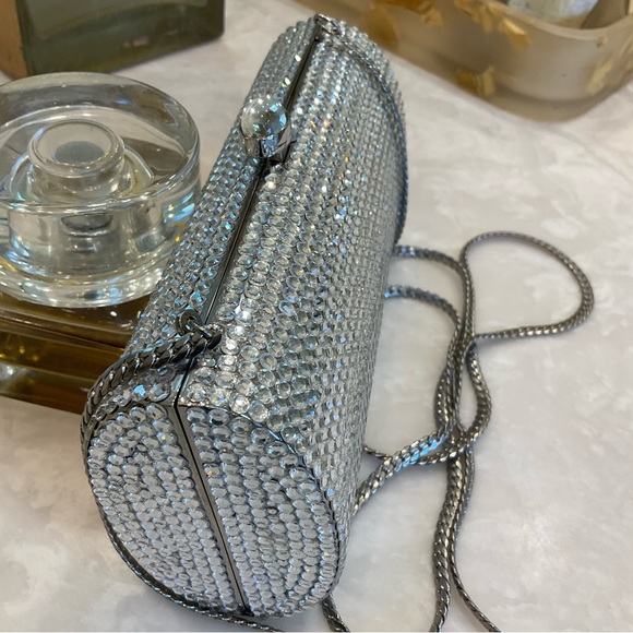 Rhinestone and Silver Evening Purse w/ Chain Handle.  Be the spark of the party! - Picture 5 of 14